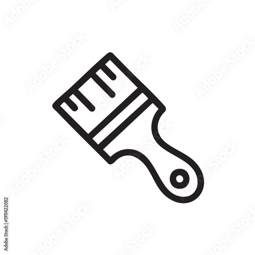 A simple illustration of a paintbrush viewed from a slight angle, showcasing its bristles and handle, symbolizing creativity and artistry in a minimalist style on a clean background.