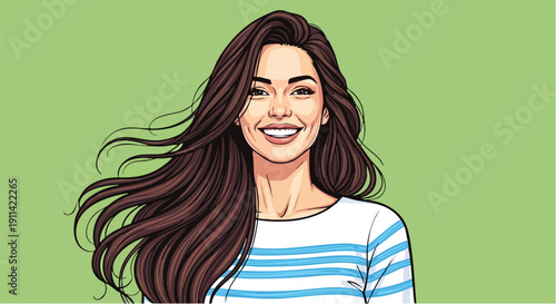 Portrait of a smiling woman with long flowing hair.
