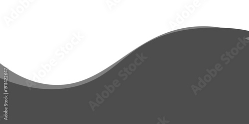 Minimalist black and gray wave vector design with smooth flowing curves at the bottom, transitioning into a clean white background. Ideal for banners, footers, or modern layouts.
