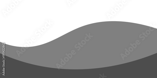 Minimalist black and gray wave vector design with smooth flowing curves at the bottom, transitioning into a clean white background. Ideal for banners, footers, or modern layouts.