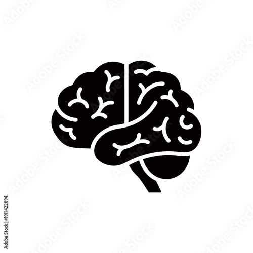Simple black and white illustration of a human brain.
