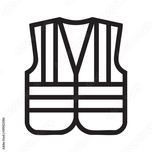 Simple graphic illustration of a safety vest, depicted in a straightforward style, showcasing its design and features from a direct viewpoint, emphasizing its functionality and purpose.