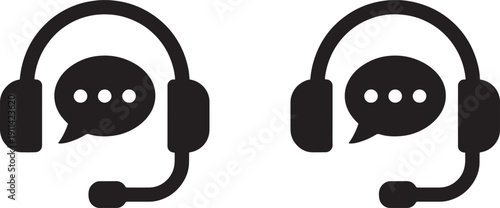 Two black customer service headset with speech bubbles headsets communication desig