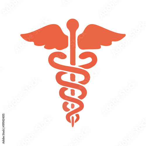 Orange Caduceus Medical Symbol Icon