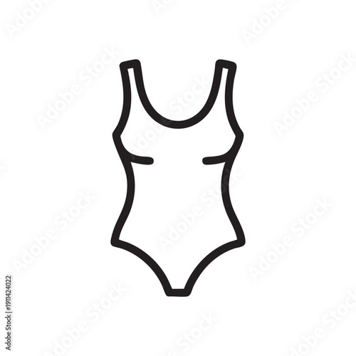 Simple black outline illustration of a female swimsuit on a white background from a front viewpoint showcasing the design and style of the swimwear