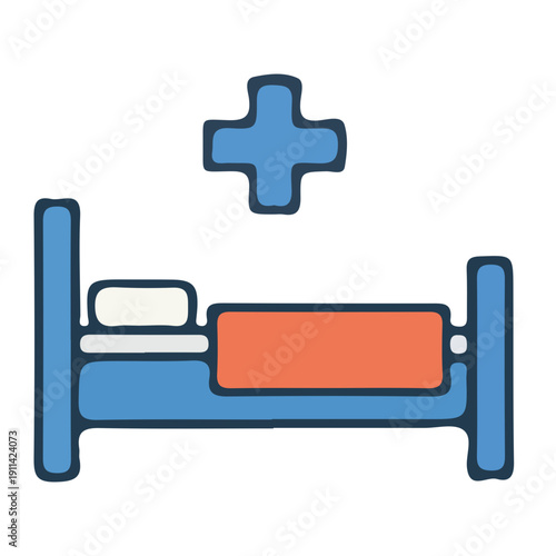 Hospital bed medical doodle icon