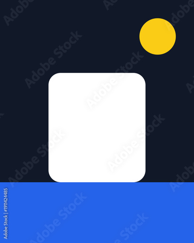 A serene night scene featuring a moonlit window overlooking a calm ocean horizon