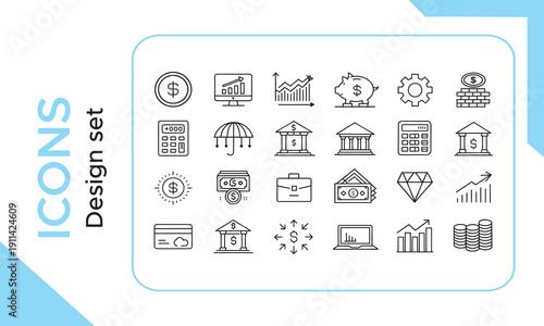 Business icons. Business and Finance web icons in line style. Money, bank, contact, infographic. Icon collection. Vector illustration