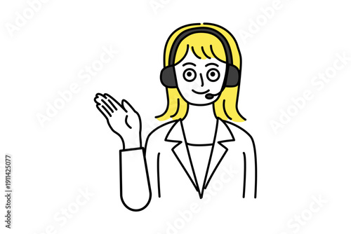 ヘッドセットをつけたテレオペ女性の上半身ベクターイラスト_案内_ガイド