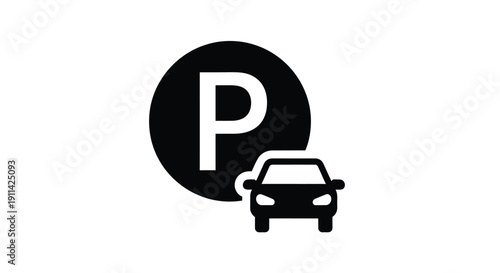 Parking symbol with a car a simple black design silhouette