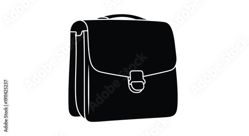 A black outline of a classic briefcase design silhouette