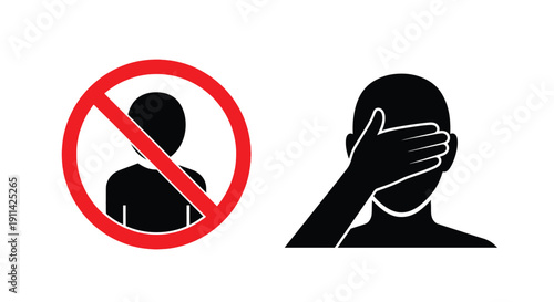 Prohibition sign depicting a person covering their mouth silhouette