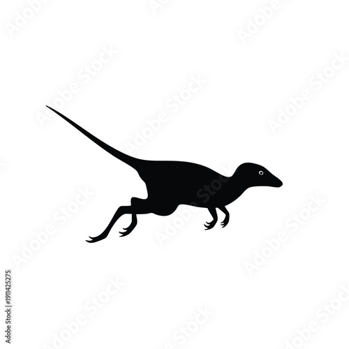 Silhouette of a dinosaur running on a white background.