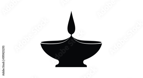 A striking black silhouette of a traditional oil lamp