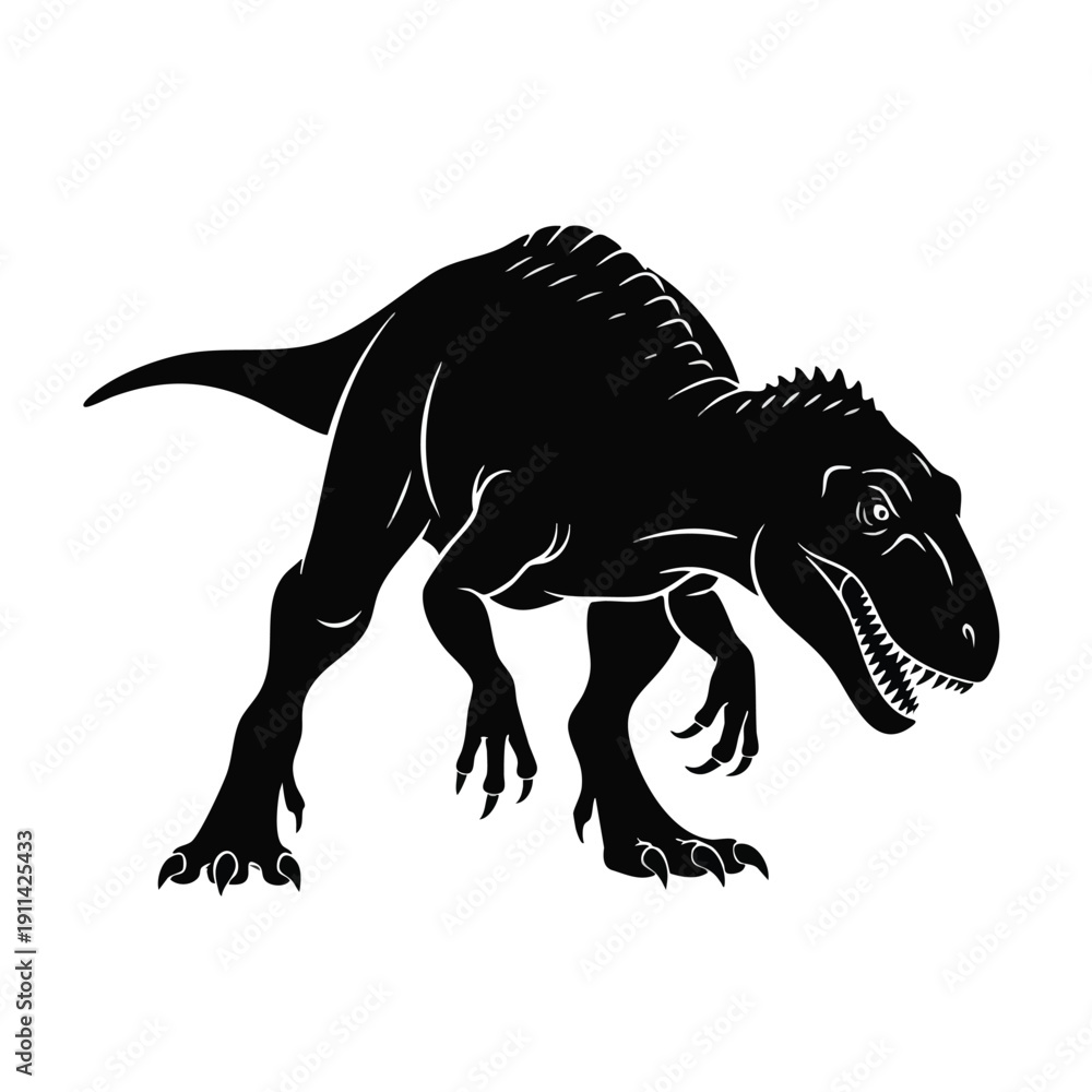 Fototapeta premium Silhouette of a fierce dinosaur with sharp teeth and claws.