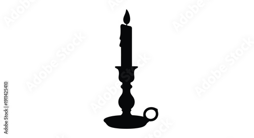 A black silhouette of a vintage candle in a holder silhouette