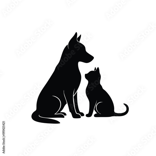 Silhouette of a dog and a cat sitting together.