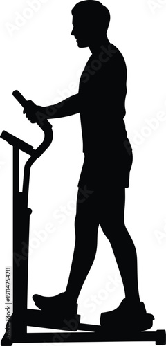 Man exercising on treadmill machine silhouette, fitness workout training vector illustration isolated on white background for healthy lifestyle concept