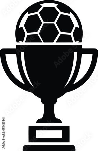 Trophy with soccer ball on top representing championship