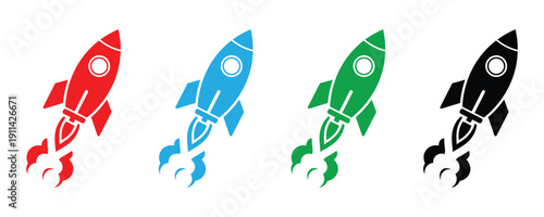 startup rocket launch icon set business success vector illustration