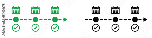 project timeline calendar milestone and check mark progress step vector icon set