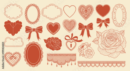 Vintage romantic heart and floral design elements for Valentine's Day