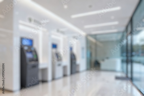 defocused of ATM machine for withdraw or deposit cash money at bank office background