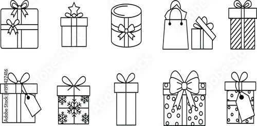 Variety of creatively wrapped gift boxes and bows