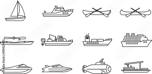 Collection of various boat and ship illustrations