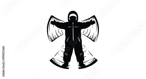 Silhouette of a person making a snow angel.