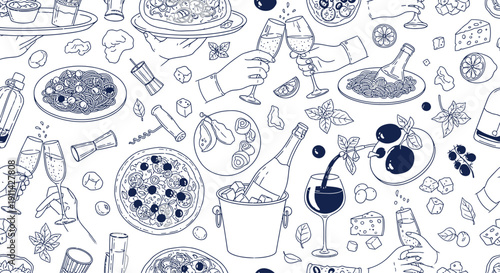 Delicious Italian feast with wine and friends celebration