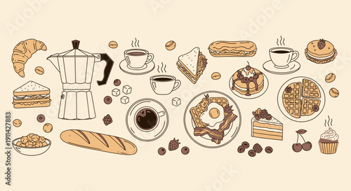 Delicious breakfast spread with coffee and pastries