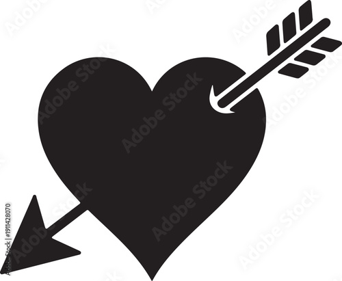Heart with Arrow Love Symbol Romantic Black Silhouette Vector Illustration