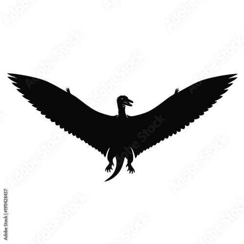 Silhouette of a Pterodactyl with Wings Spread Wide.