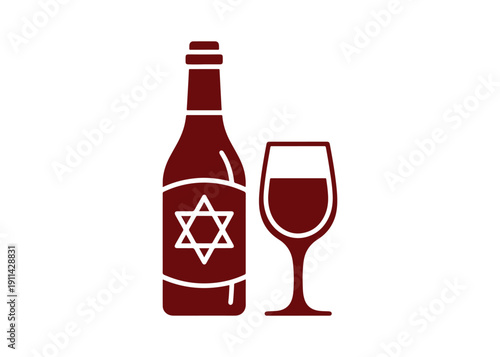 Icon representing kosher wine.  Celebrations and traditions in Judaism.  Seder during Passover.  A celebratory meal.  Juice made from grapes.  Dinner on the Sabbath.  Food that adheres to kosher laws.
