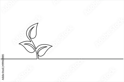 Plant growing continuous one line art drawing of tree plant outline vector illustration