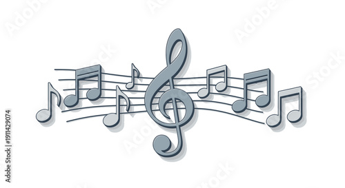 Musical notes and treble clef on staff, representing melody, harmony, and the art of music creation.