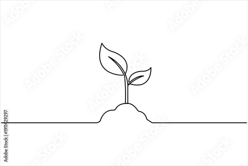 Plant growing continuous one line art drawing of tree plant outline vector illustration