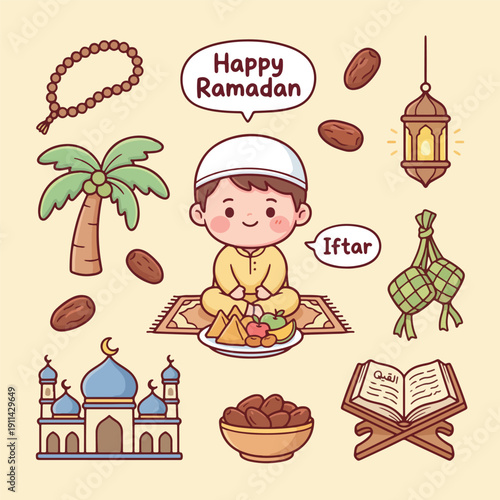 Doodle Illustration for Islamic Ramadan Theme