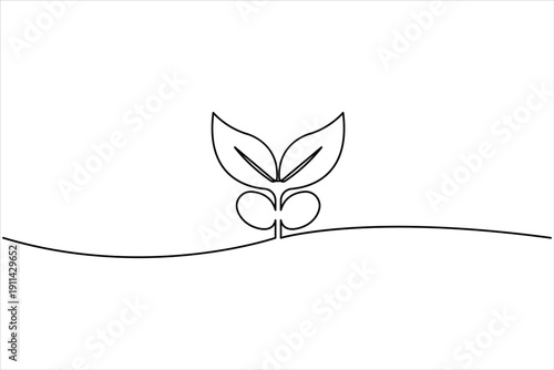 Plant growing continuous one line art drawing of tree plant outline vector illustration