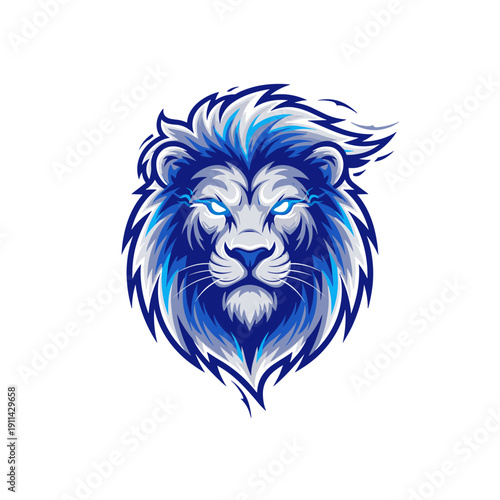Wallpaper Mural Blue stylized lion head illustration with glowing eyes Torontodigital.ca