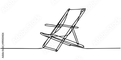 Beach chair continuous one line drawing, single line art element, minimalist sketch line vector illustration, summer travel holiday concept, Adirondack Chair, Muskoka Chair. Outdoor Furniture. Single.