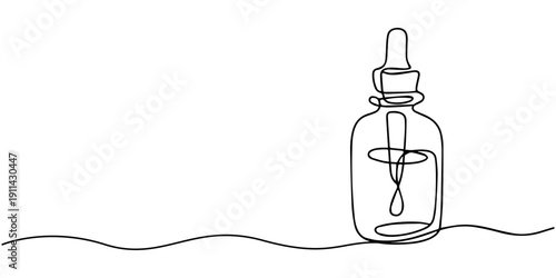 Continuous one line drawing of a glass bottle with liquid and a cap vector, continuous one line drawing, Sake icon. one line Art icon drawing vector, Minimalist continuous line drawing of a glass
