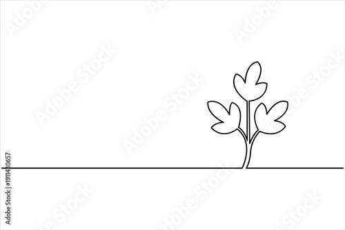Plant growing continuous one line art drawing of tree plant outline vector illustration