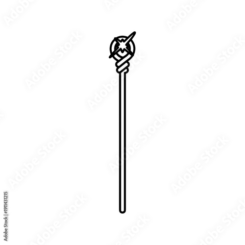 Elegant cocktail stirrer stick with decorative knot isolated on white background, minimalist black and white illustration
