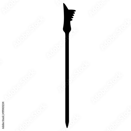 Silhouette of a cocktail stirrer stick featuring a unique design, isolated on a white background, emphasizing its sleek and minimalist shape