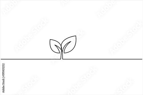 Plant growing continuous one line art drawing of tree plant outline vector illustration