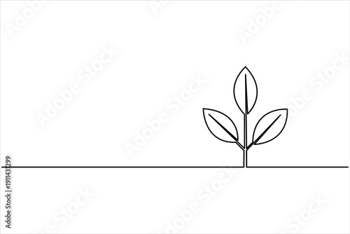 Plant growing continuous one line art drawing of tree plant outline vector illustration