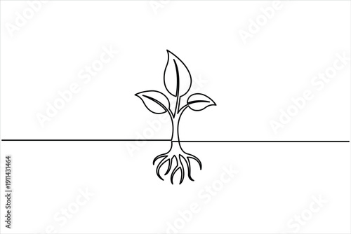 Plant growing continuous one line art drawing of tree plant outline vector illustration