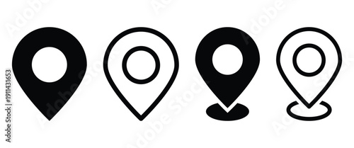Location pin map symbol set for location marking and GPS. Isolated on a white background.
